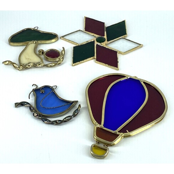 Lot of 4 -- Leaded Framed Stained Glass Window Suncatchers Home Vintage - Picture 1 of 7